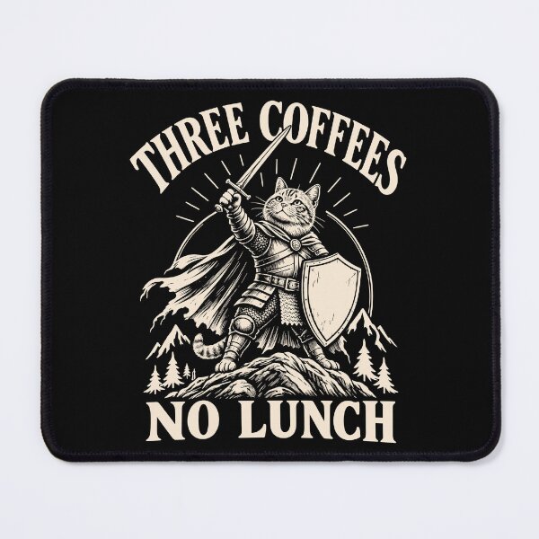 Item preview, Three Coffee, No Lunch Funny Medieval Cat Warrior Meme designed and sold by gordonbwyashop.