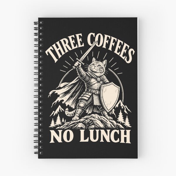 Item preview, Three Coffee, No Lunch Funny Medieval Cat Warrior Meme designed and sold by gordonbwyashop.
