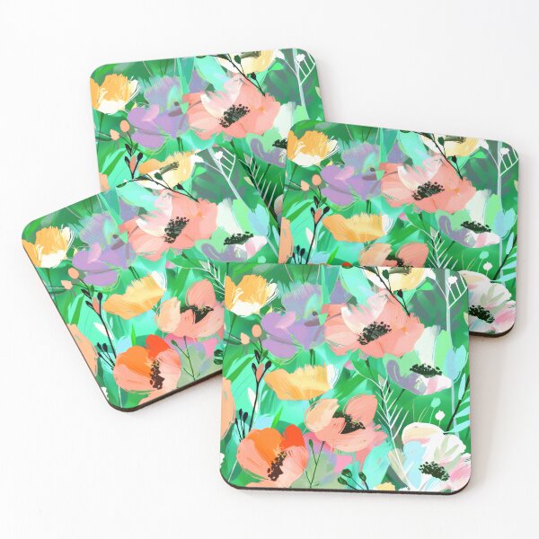 Item preview, Pastel Peach And Yellow Abstract Floral On Green designed and sold by DEC02.
