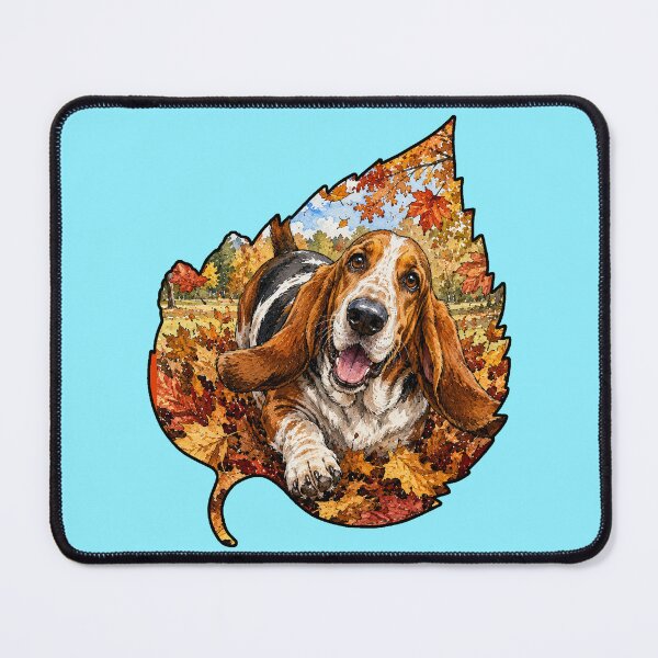 Item preview, Fall Basset Hound Dog Playing In Autumn Leaves designed and sold by Lion and Lamb Design.