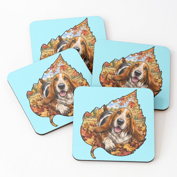 Item preview, Fall Basset Hound Dog Playing In Autumn Leaves designed and sold by Lion and Lamb Design.