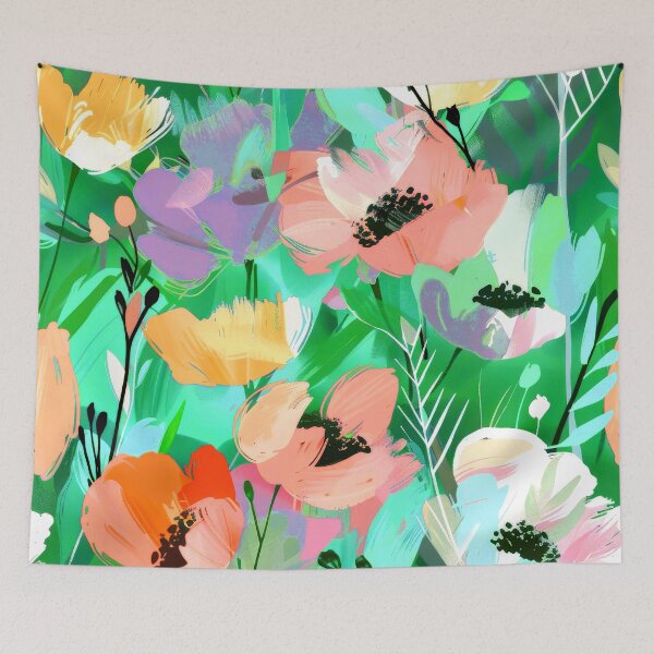 Item preview, Pastel Peach And Yellow Abstract Floral On Green designed and sold by DEC02.