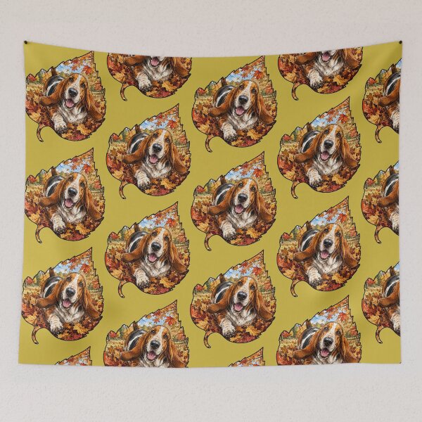 Item preview, Fall Basset Hound Dog Playing In Autumn Leaves designed and sold by Lion and Lamb Design.