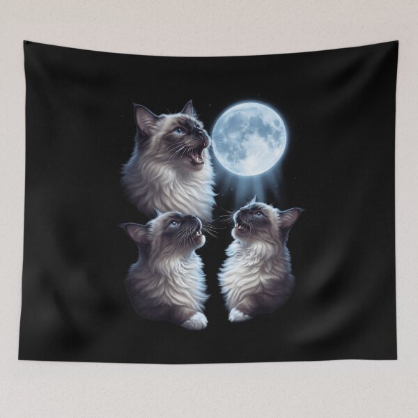 Aperçu de l'œuvre Chat Birman Hurlant la Lune Art Chat Amoureux des Chatons créée et vendue par dian-rody-crest.
