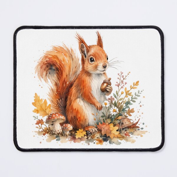 Item preview, Cute Autumn Squirrel Acorn Woodland Watercolor Cottagecore Art Design designed and sold by inkoutninja.