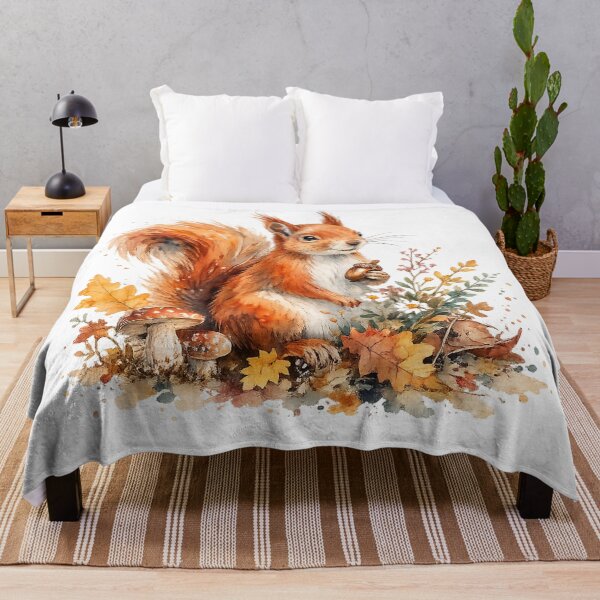 Item preview, Cute Autumn Squirrel Acorn Woodland Watercolor Cottagecore Art Design designed and sold by inkoutninja.