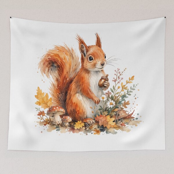 Item preview, Cute Autumn Squirrel Acorn Woodland Watercolor Cottagecore Art Design designed and sold by inkoutninja.