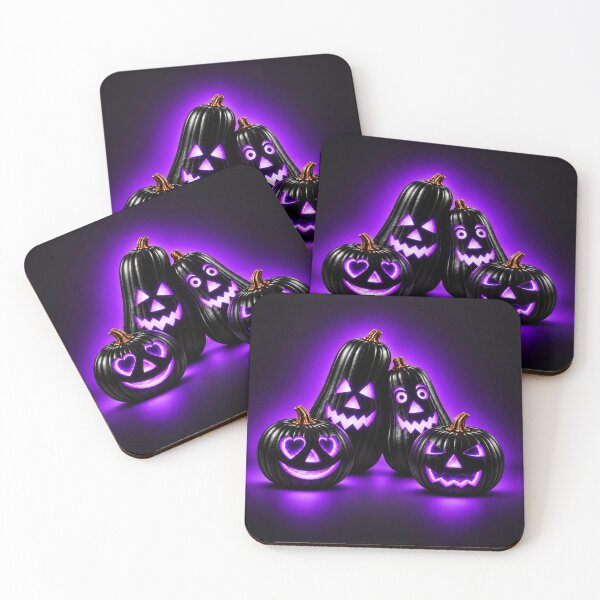 Item preview, Black Halloween Pumpkins with Purple Neon Glow designed and sold by DansCreations42.