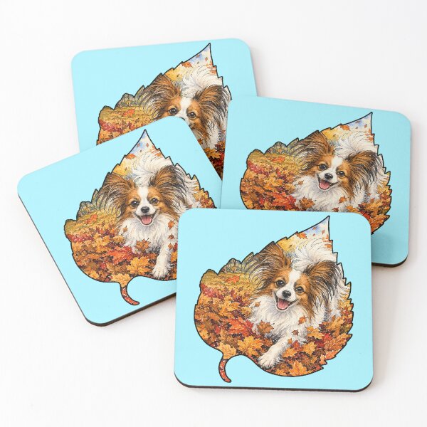 Item preview, Fall Papillon Dog Playing In Autumn Leaves designed and sold by Lion and Lamb Design.
