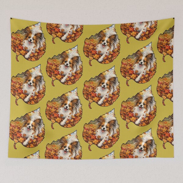 Item preview, Fall Papillon Dog Playing In Autumn Leaves designed and sold by Lion and Lamb Design.