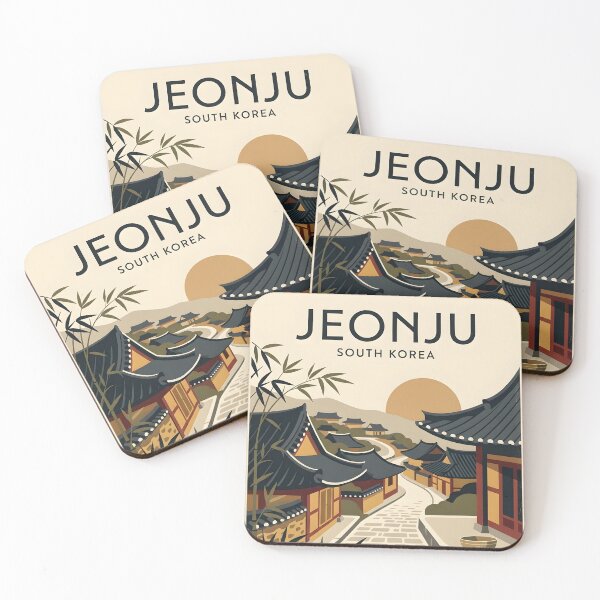 Item preview, Jeonju South Korea Vintage Travel Poster - Hanok Village Art Print designed and sold by DuckOddity.