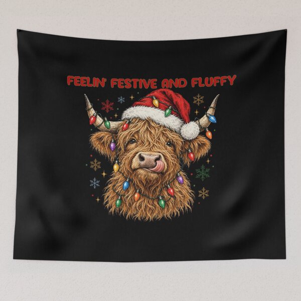 Item preview, Feelin' Festive & Fluffy - Christmas Highland Cow with Holiday Lights designed and sold by DAM Creative ⭐⭐⭐⭐⭐.