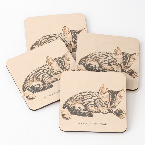 Item preview, Sleeping Tabby Kitten Curled Up: Vintage Linocut designed and sold by HowHoFamily.