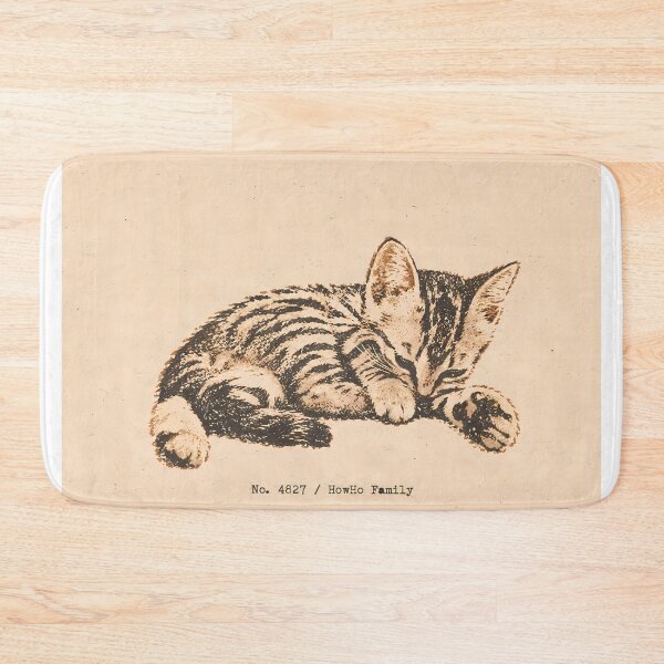 Item preview, Sleeping Tabby Kitten Curled Up: Vintage Linocut designed and sold by HowHoFamily.