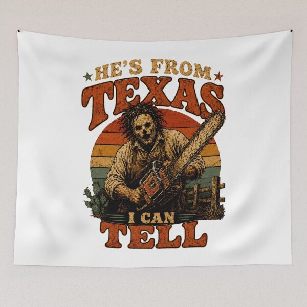 Item preview, Retro Hes from Texas I Can Tell Chainsaw Horror Halloween designed and sold by JanetWilli.