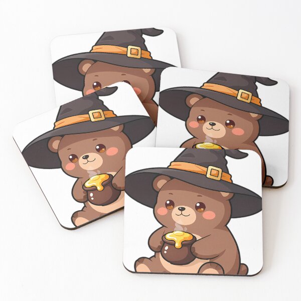 Item preview, Cute Bear Cub Apprentice Witch with Honey Potion Cauldron designed and sold by pumsquare.