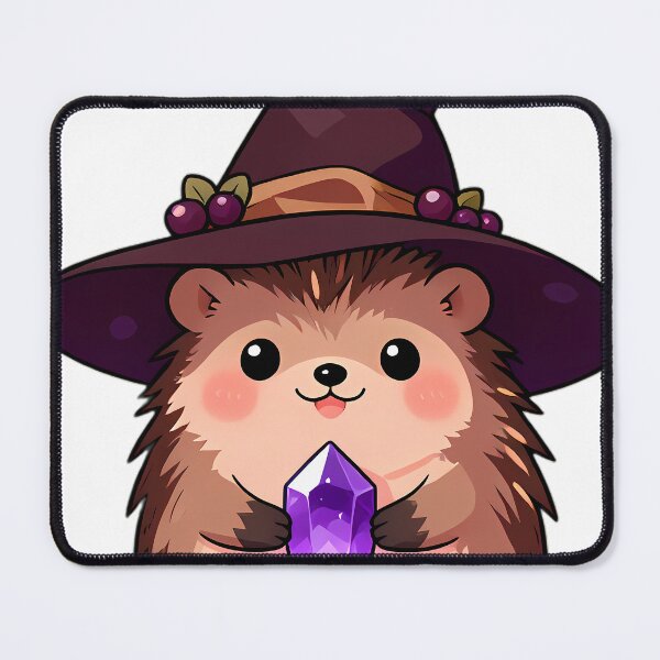 Item preview, Cute Baby Hedgehog Apprentice Witch with Amethyst Crystal designed and sold by pumsquare.