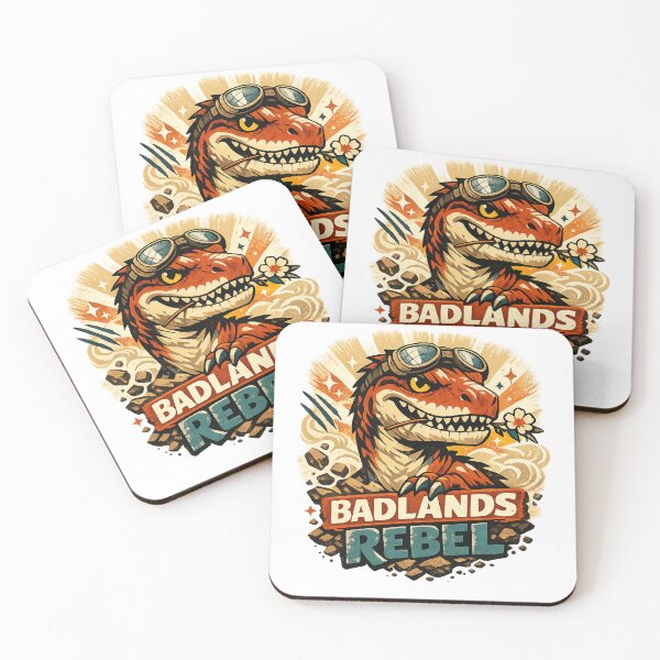 Item preview, Badlands Rebel Raptor Retro Dinosaur Adventure Western Art Design Print designed and sold by inkoutninja.