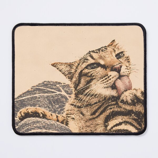 Item preview, Grooming Tabby Cat Licking Paw: Vintage Linocut designed and sold by HowHoFamily.