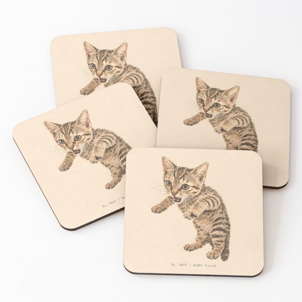 Item preview, Playful Tabby Kitten Jumping: Vintage Linocut designed and sold by HowHoFamily.