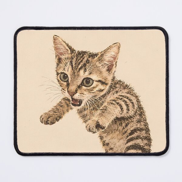 Item preview, Playful Tabby Kitten Jumping: Vintage Linocut designed and sold by HowHoFamily.