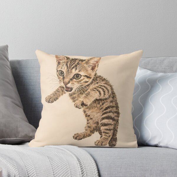 Item preview, Playful Tabby Kitten Jumping: Vintage Linocut designed and sold by HowHoFamily.