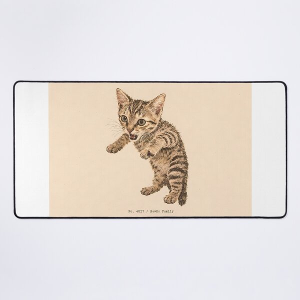 Item preview, Playful Tabby Kitten Jumping: Vintage Linocut designed and sold by HowHoFamily.