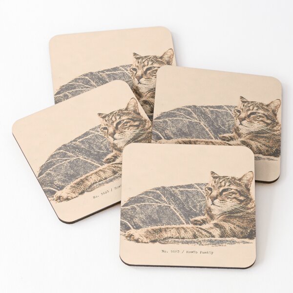 Item preview, Relaxed Tabby Cat Stretching: Vintage Linocut designed and sold by HowHoFamily.