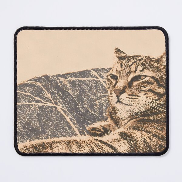Item preview, Relaxed Tabby Cat Stretching: Vintage Linocut designed and sold by HowHoFamily.