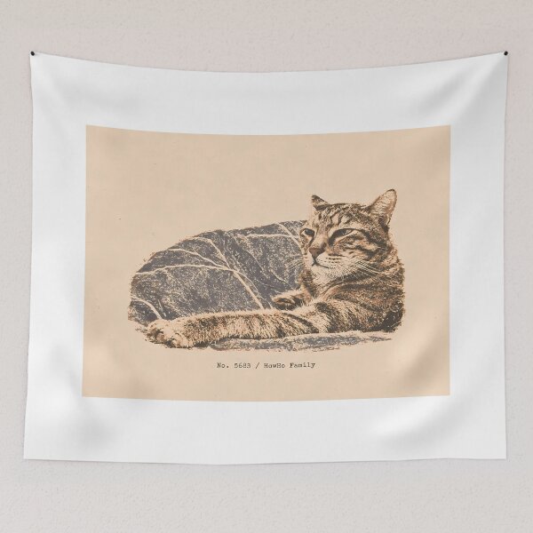 Item preview, Relaxed Tabby Cat Stretching: Vintage Linocut designed and sold by HowHoFamily.