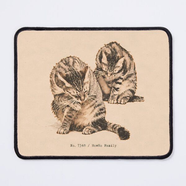 Item preview, Two Tabby Cats Grooming: Vintage Linocut designed and sold by HowHoFamily.