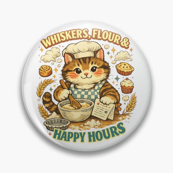 Item preview, Whiskers Flour Happy Hours Cute Baking Cat Art Design Print designed and sold by inkoutninja.