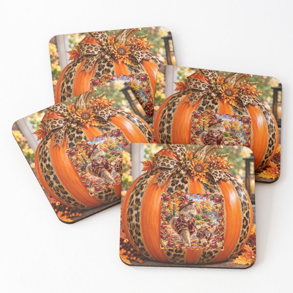 Item preview, Fancy Autumn Maine Coon Cat & Yorkie in Jeweled Fall Finery Portrait designed and sold by Extremeallie.