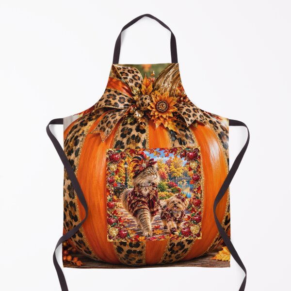 Item preview, Fancy Autumn Maine Coon Cat & Yorkie in Jeweled Fall Finery Portrait designed and sold by Extremeallie.