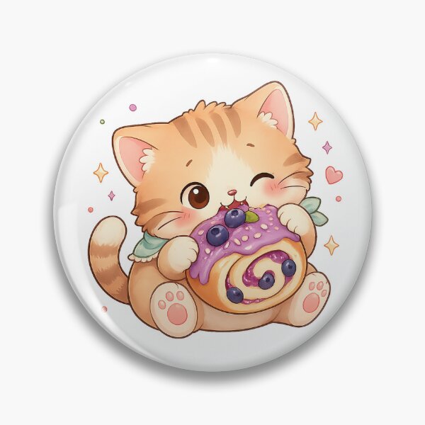 Item preview, Cute Kitten Blueberry Cake Kawaii Dessert Food Art Design Print designed and sold by inkoutninja.