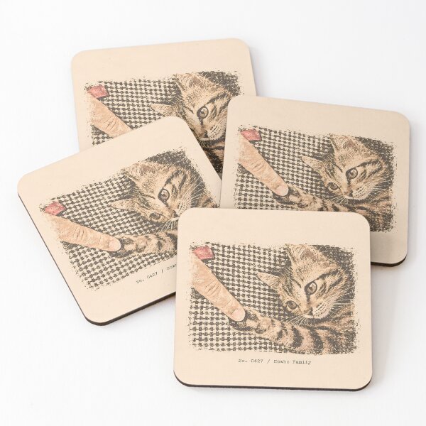 Item preview, Tabby Kitten Touching Finger: Vintage Linocut designed and sold by HowHoFamily.