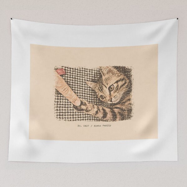Item preview, Tabby Kitten Touching Finger: Vintage Linocut designed and sold by HowHoFamily.