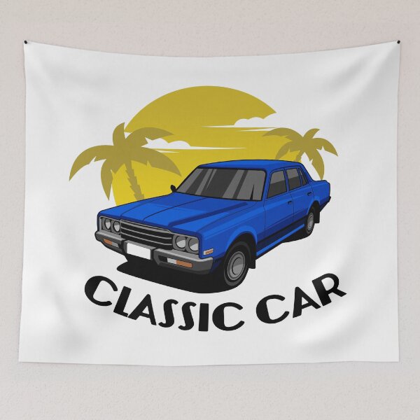 Item preview, Vintage Blue Classic Car Retro Tropical Sunset designed and sold by wisnubayuaji.