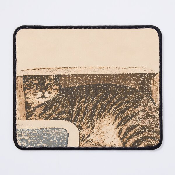 Item preview, Sleepy Tabby Cat in Box: Vintage Linocut designed and sold by HowHoFamily.