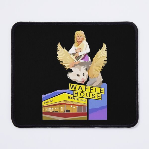 Item preview, dolly parton riding a winged possum over waffle house designed and sold by LeslieDawn9.