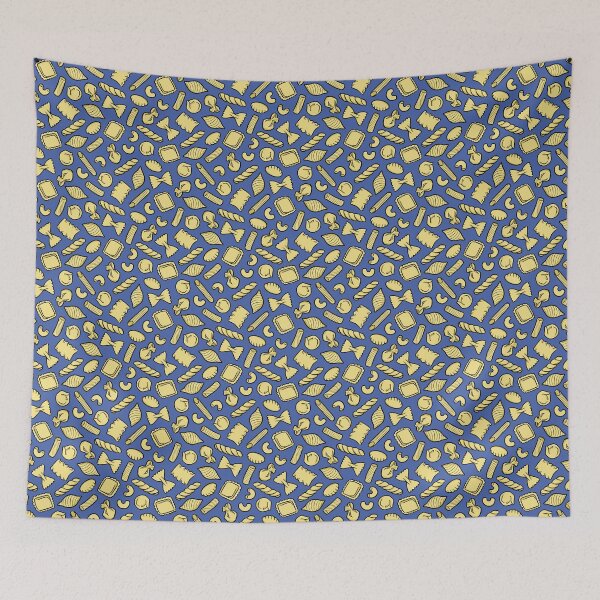 Item preview, Hand drawn pasta shapes on blue background designed and sold by HappyHannahArt.