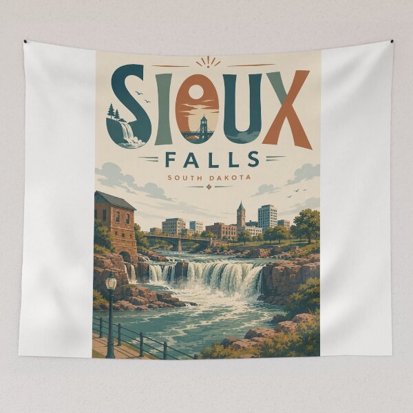 Item preview, Sioux Falls South Dakota Big Sioux River Waterfalls and Downtown Skyline designed and sold by Places On Earth.