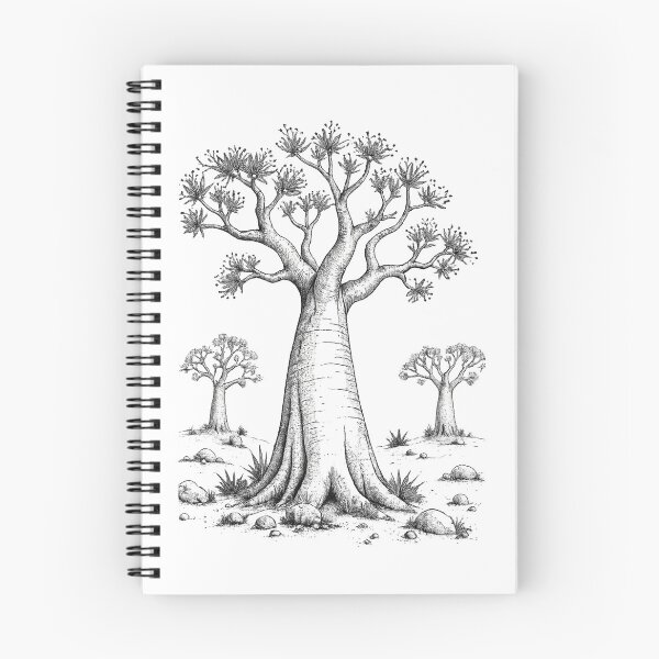 Item preview, Ancient Baobab Tree Monochrome Botanical African Landscape Art Design designed and sold by inkoutninja.