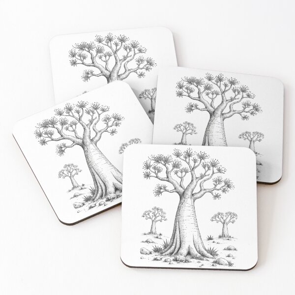 Item preview, Ancient Baobab Tree Monochrome Botanical African Landscape Art Design designed and sold by inkoutninja.