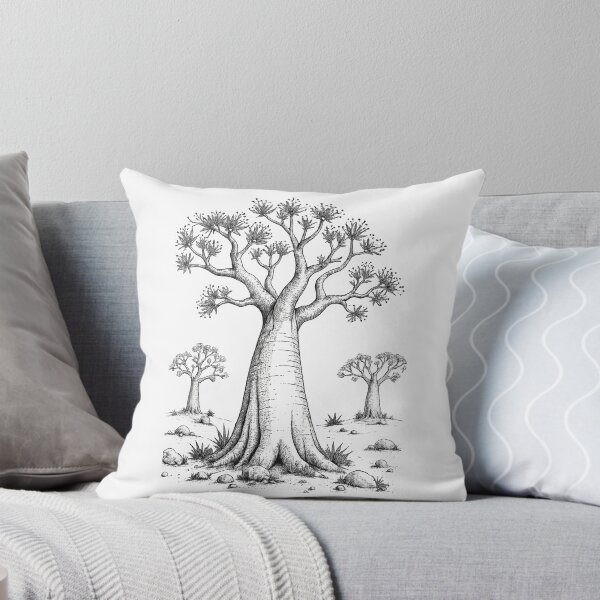 Item preview, Ancient Baobab Tree Monochrome Botanical African Landscape Art Design designed and sold by inkoutninja.