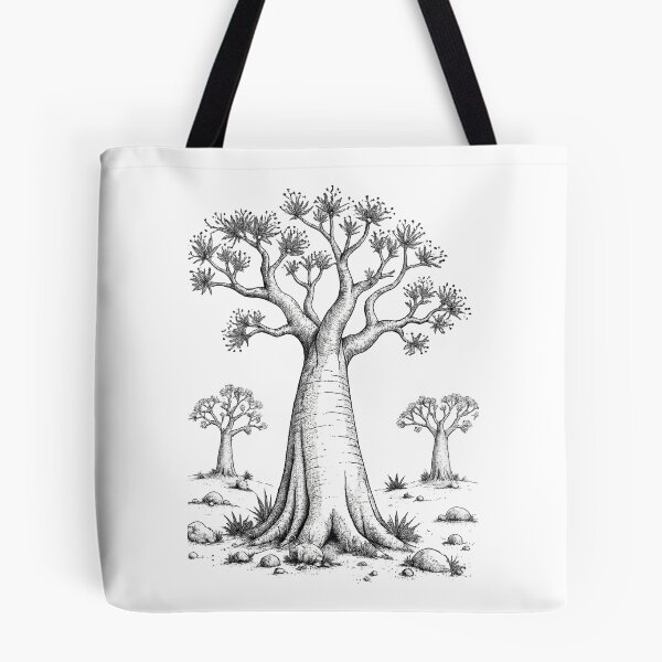 Item preview, Ancient Baobab Tree Monochrome Botanical African Landscape Art Design designed and sold by inkoutninja.