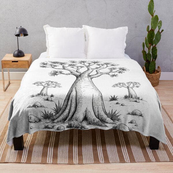 Item preview, Ancient Baobab Tree Monochrome Botanical African Landscape Art Design designed and sold by inkoutninja.