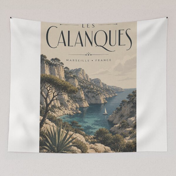 Item preview, Les Calanques Marseille France with Mediterranean Limestone Cliffs designed and sold by Places On Earth.
