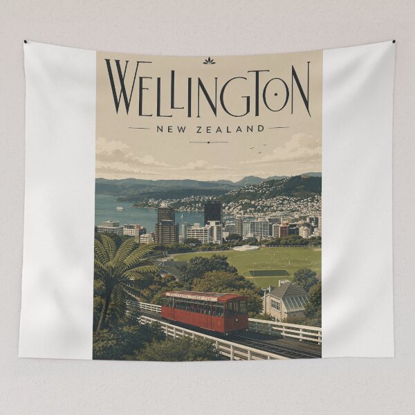 Item preview, Wellington New Zealand Cable Car above Harbour Cityscape designed and sold by Places On Earth.