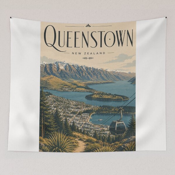 Item preview, Queenstown New Zealand Skyline with Lake Wakatipu and Remarkables Gondola designed and sold by Places On Earth.